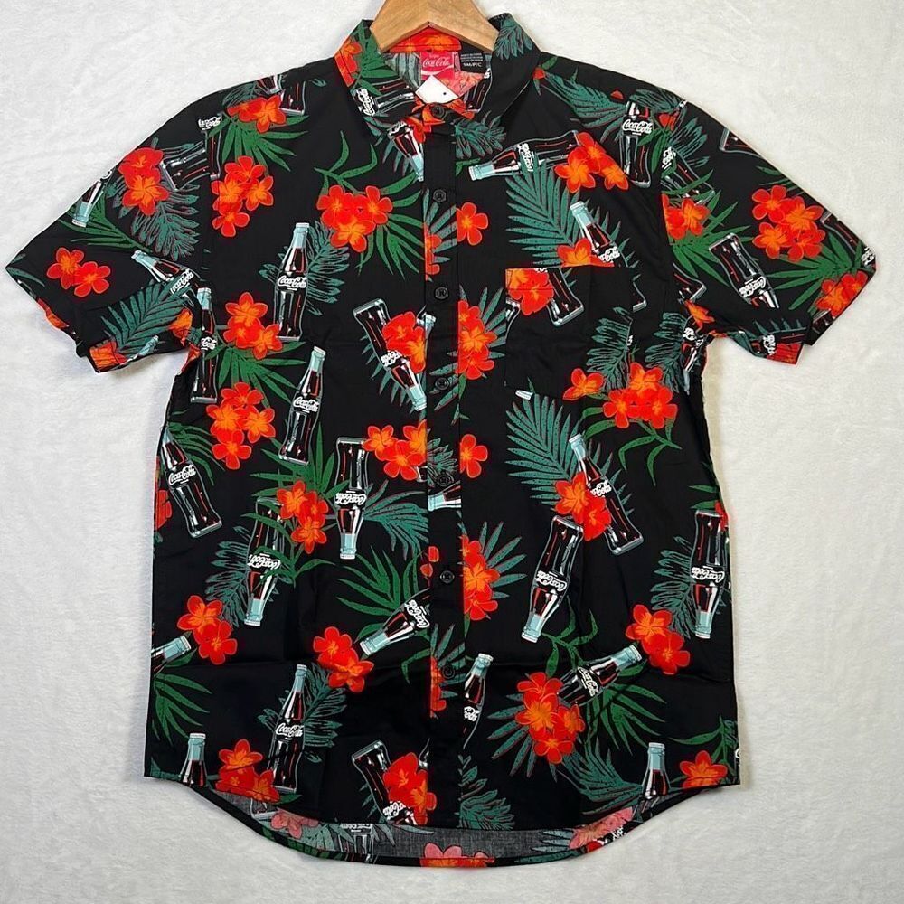 Coca-Cola Men's‎ Soda Floral Button Up Hawaiian Shirt-Small-NWT